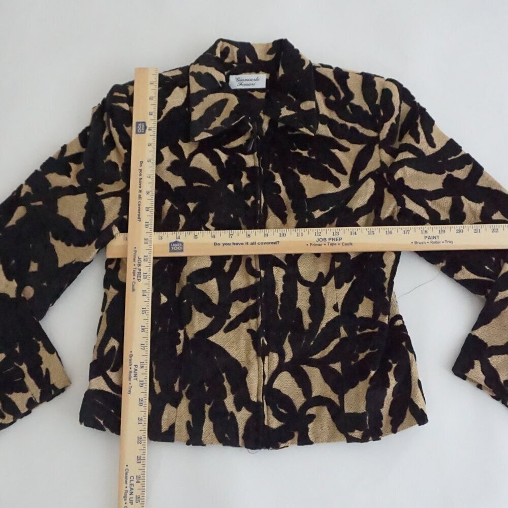 Vintage Giancarlo Ferrari Tan Black Velvet Leaf Burnout Zip Jacket Boho M - Picture 3 of 9